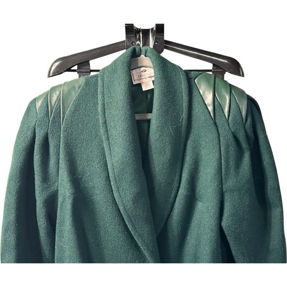 Vintage Emerald Green Double Breasted Worthington Wool Blend Leather Coat Sz 8 - Picture 3 of 14